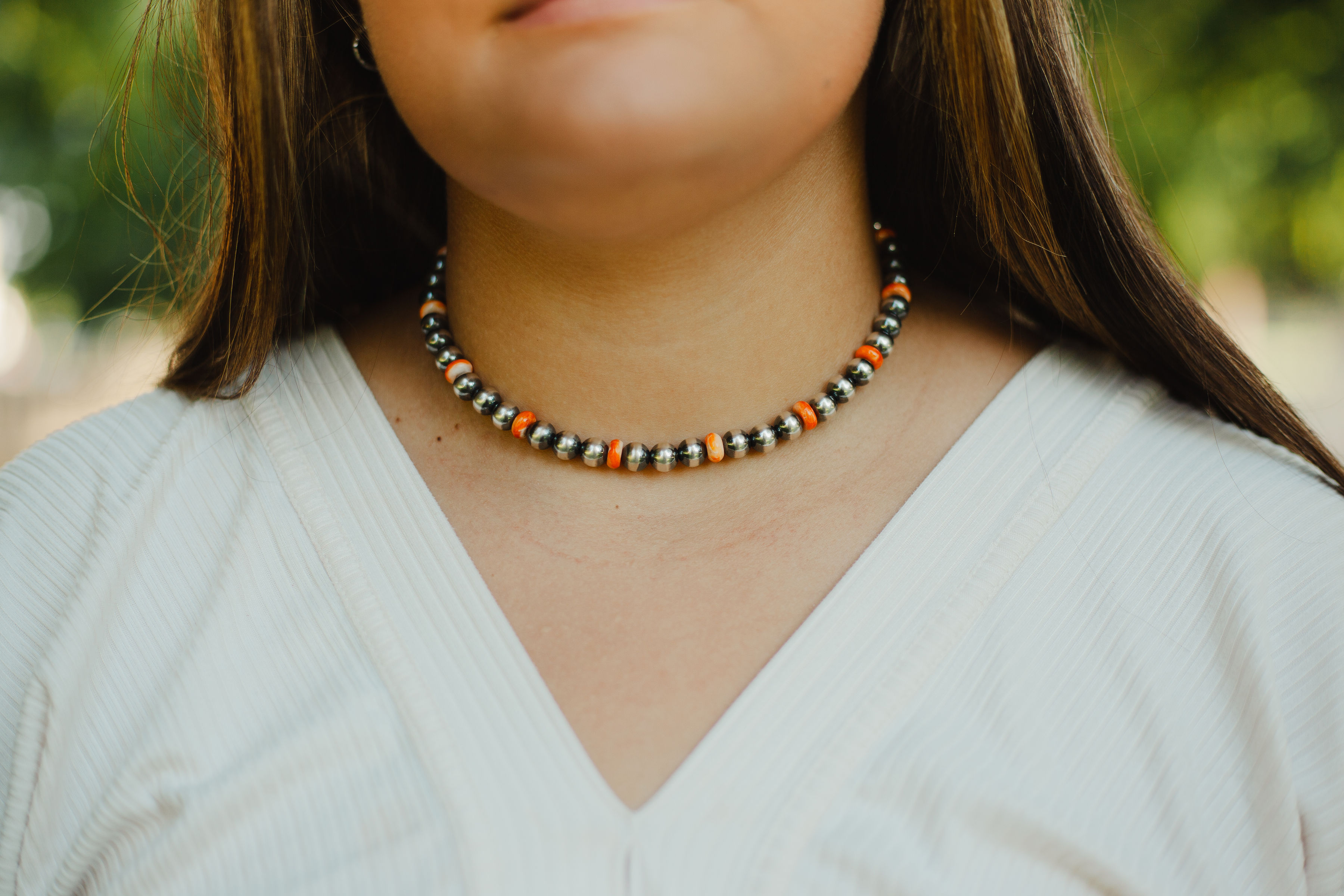 The Stilly 8mm spiny oyster and sterling silver game day necklace